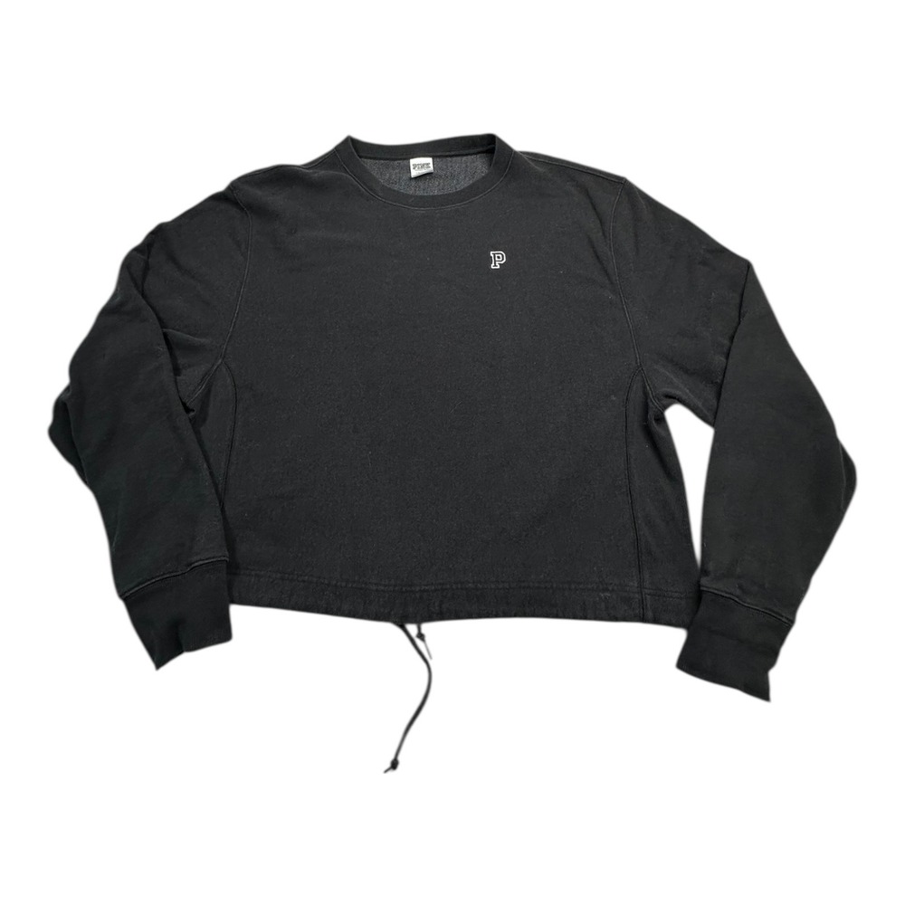 PINK‎ Victoria's Secret Black Pullover Sweatshirt Drawstring Waist Large